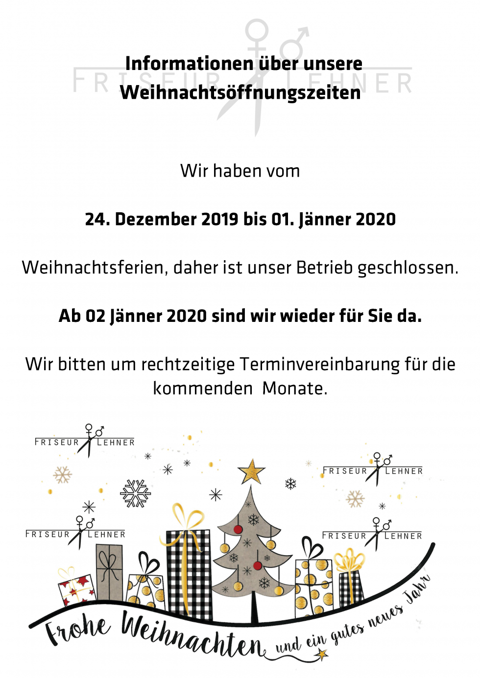 Informationen über Unsere Weihnachtsöffnungszeiten - Friseur Lehner